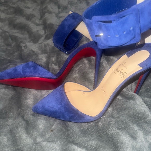AUTHENTIC🔥Christian Louboutin Royal Blue Suede Harler ankle strap Heels - Picture 2 of 5